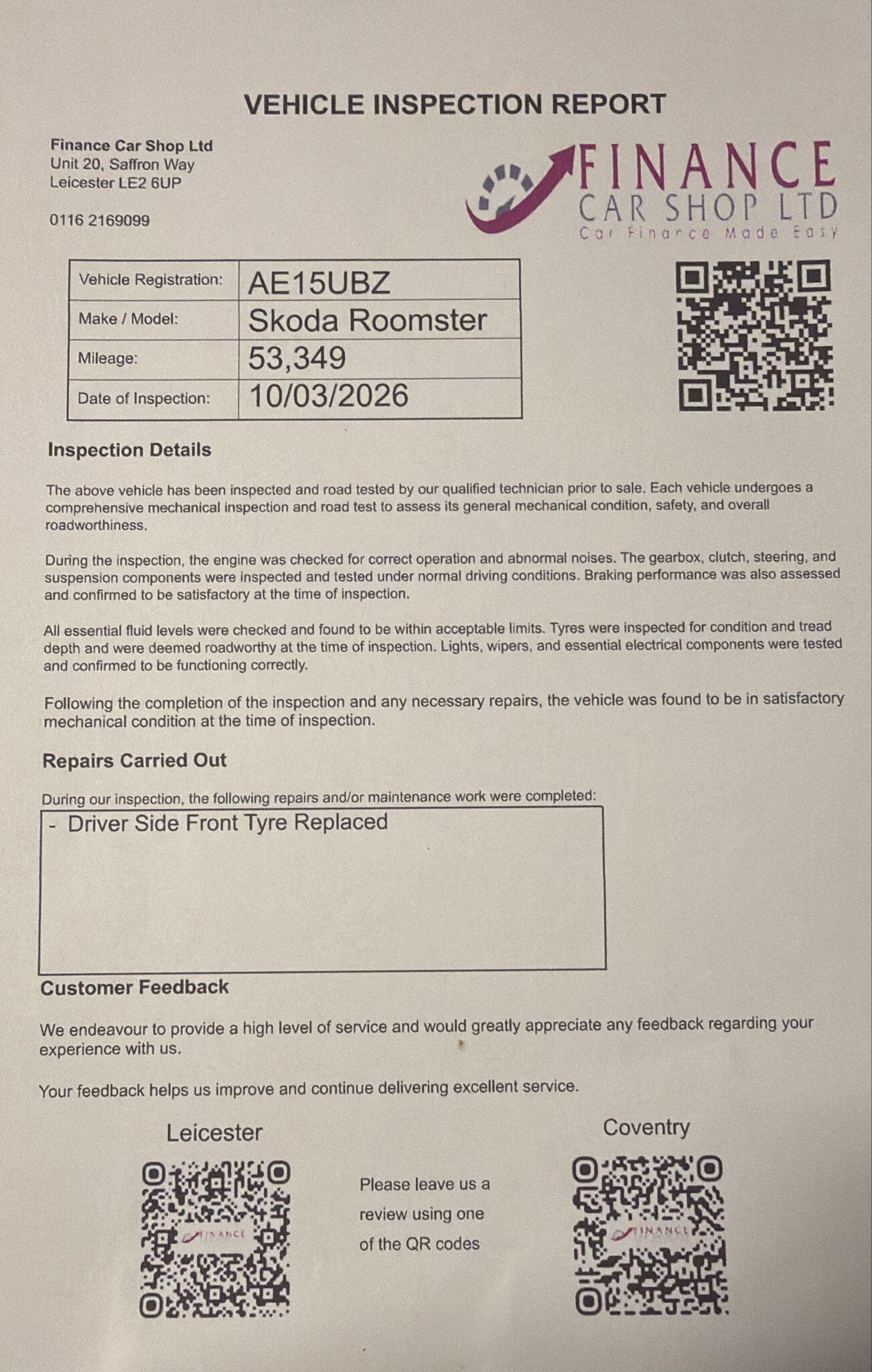 2015 Skoda Roomster 1.2 SE (86ps) 1197cc