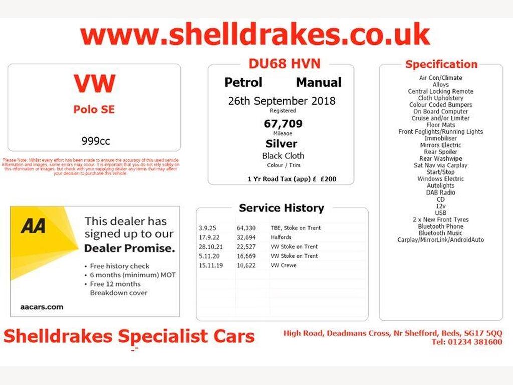 Volkswagen Polo Hatchback 1.0 SE Euro 6 (s/s) 5dr