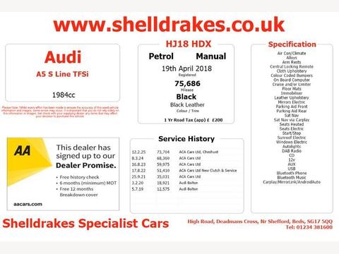 Audi A5 Cabriolet Convertible 2.0 TFSI S line Euro 6 (s/s) 2dr