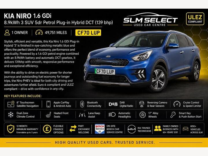 Kia Niro 1.6 GDi 8.9kWh 3 DCT Euro 6 (s/s) 5dr