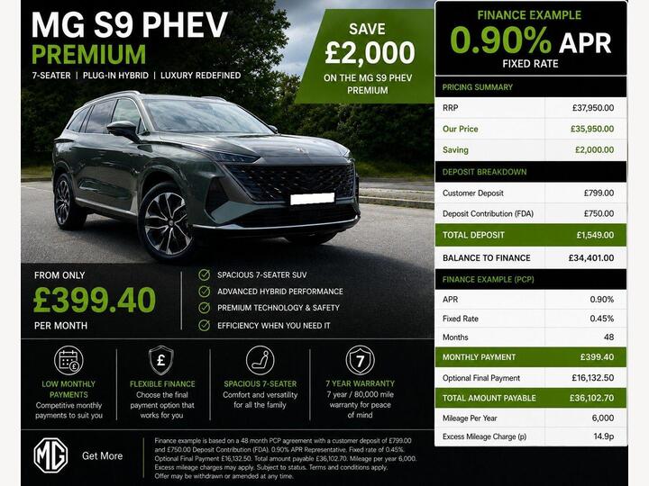 MG MGS9 1.5T 24.7kWh Premium Auto Euro 6 (s/s) 5dr
