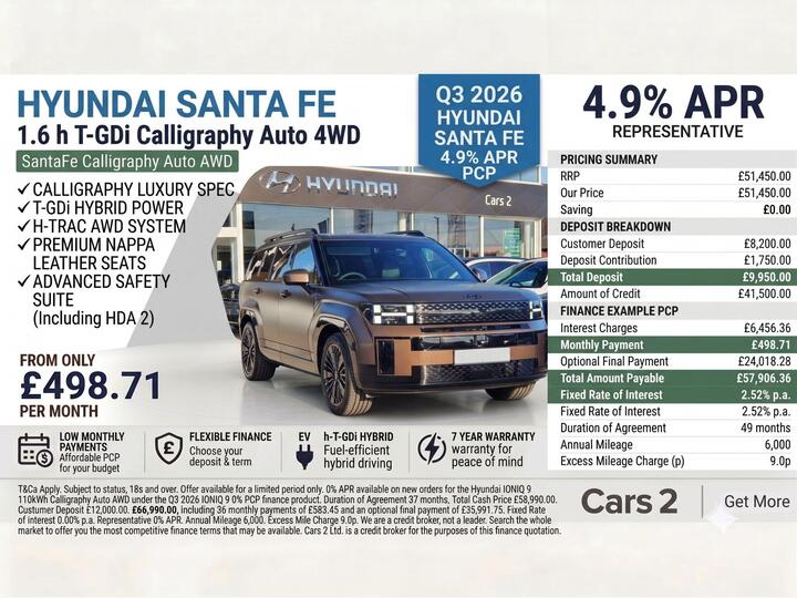 Hyundai Santa Fe 1.6 H T-GDi Calligraphy Auto 4WD Euro 6 (s/s) 5dr (7Seat)