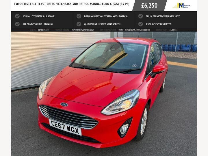 Ford FIESTA 1.1 Ti-VCT Zetec Euro 6 (s/s) 3dr