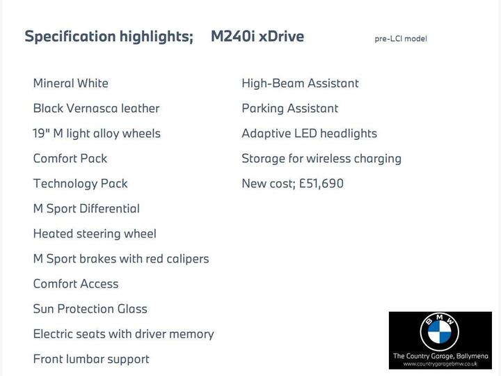 BMW 2 Series 3.0 M240i Auto XDrive Euro 6 (s/s) 2dr