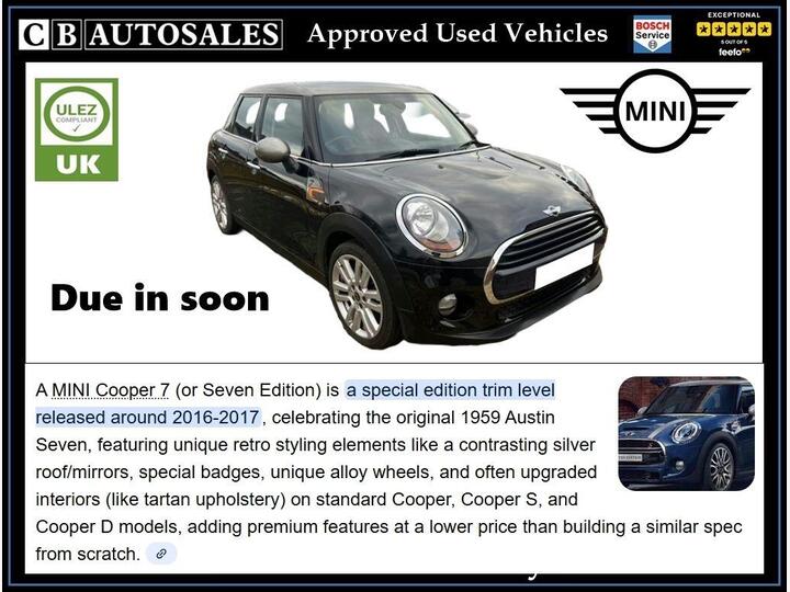 MINI HATCH 1.5 Cooper Seven Auto Euro 6 (s/s) 5dr