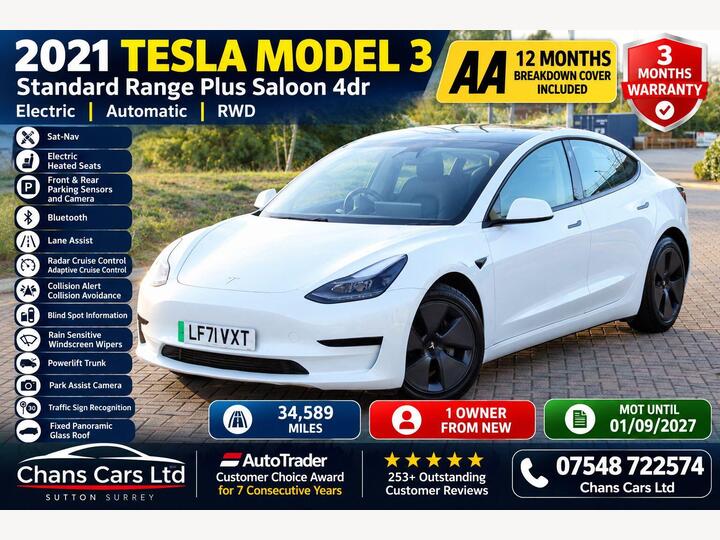 Tesla Model 3 Standard Range Plus Auto RWD 4dr