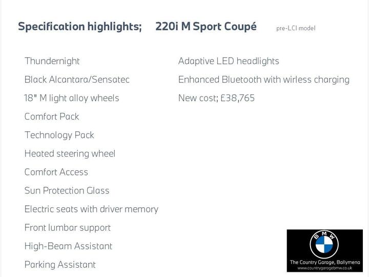 BMW 2 Series 2.0 220i M Sport Auto Euro 6 (s/s) 2dr BMW 2 Series 2.0 220i M Sport Auto Euro 6 (s/s) 2dr