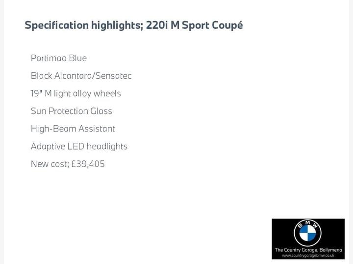 BMW 2 Series 2.0 220i M Sport Auto Euro 6 (s/s) 2dr