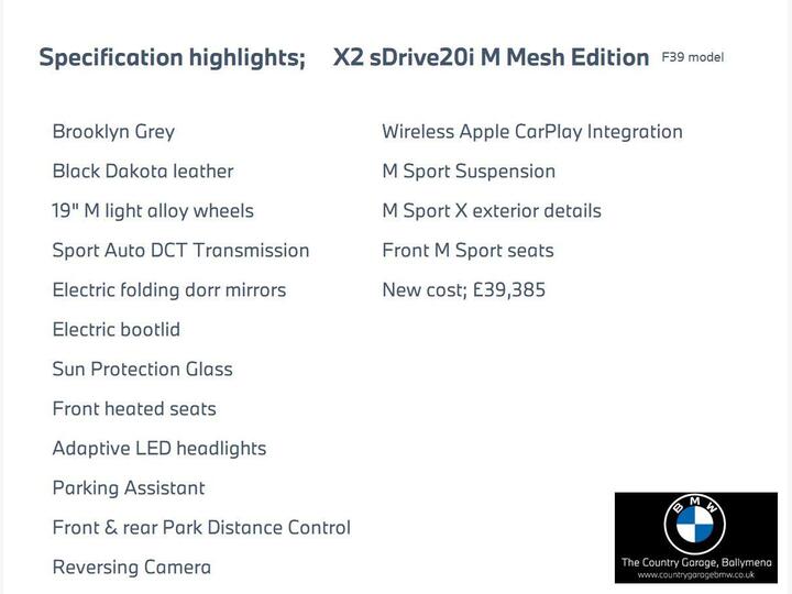 BMW X2 2.0 20i M Mesh Edition DCT SDrive Euro 6 (s/s) 5dr