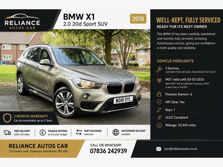 BMW X1 2.0 20d Sport Auto XDrive Euro 6 (s/s) 5dr