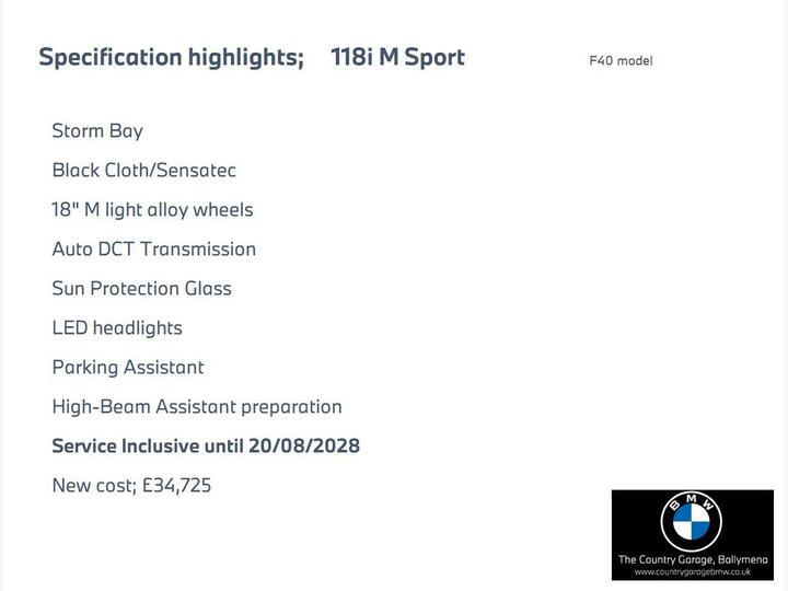 BMW 1 Series 1.5 118i M Sport (LCP) DCT Euro 6 (s/s) 5dr