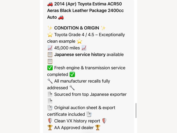 Toyota Estima 2.4 Aeras - Heated Black Leather