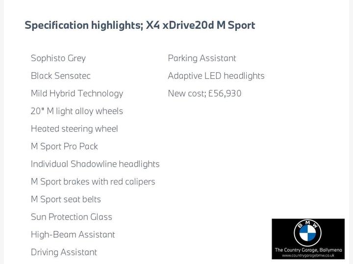 BMW X4 2.0 20d MHT M Sport Auto XDrive Euro 6 (s/s) 5dr