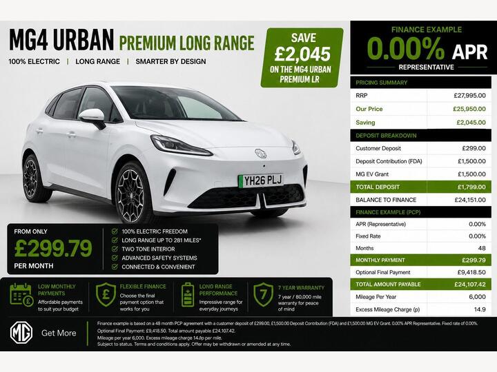 MG MG4 Urban 53.9kWh Premium Long Range Auto 5dr