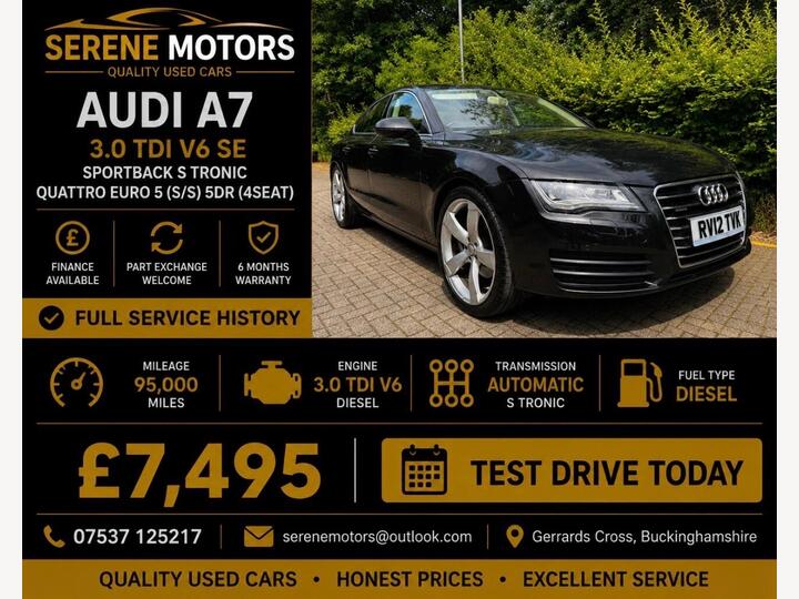 Audi A7 3.0 TDI V6 SE Sportback S Tronic Quattro Euro 5 (s/s) 5dr (4Seat)