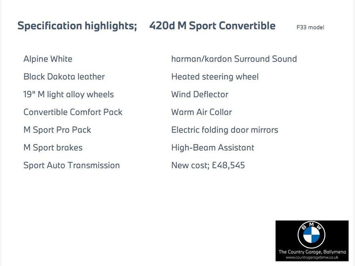 BMW 4 Series 2.0 420d M Sport Auto Euro 6 (s/s) 2dr BMW 4 Series 2.0 420d M Sport Auto Euro 6 (s/s) 2dr