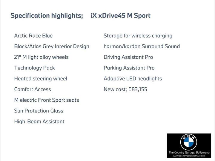 BMW IX 45 100.6kWh M Sport Auto XDrive 5dr (11kW Charger)