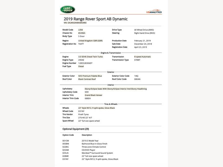 Land Rover Range Rover Sport 3.0 SD V6 Autobiography Dynamic Auto 4WD Euro 6 (s/s) 5dr