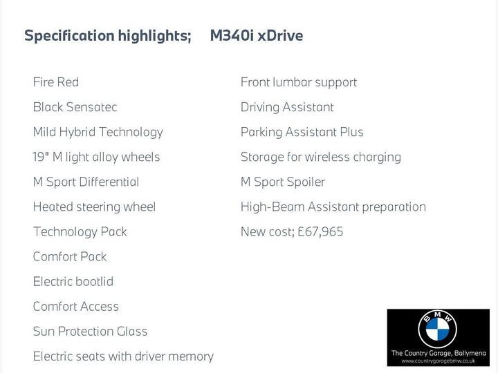 BMW 3 Series 3.0 M340i MHT Auto XDrive Euro 6 (s/s) 4dr BMW 3 Series 3.0 M340i MHT Auto XDrive Euro 6 (s/s) 4dr