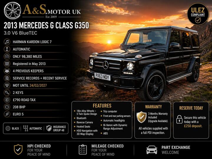 Mercedes-Benz G CLASS 3.0 G350 V6 BlueTEC G-Tronic 4WD Euro 5 5dr Mercedes-Benz G CLASS 3.0 G350 V6 BlueTEC G-Tronic 4WD Euro 5 5dr