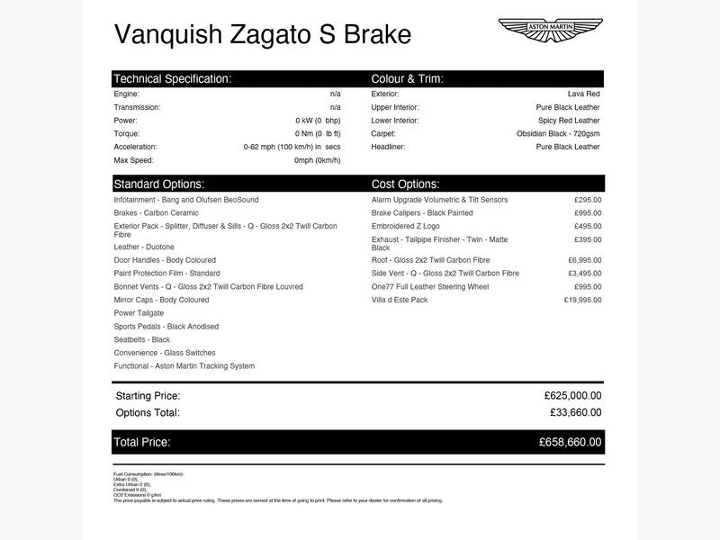 Aston Martin Vanquish 6.0 V12 S Zagato Shooting Brake T-TronIII Euro 6 2dr | Portland Autos