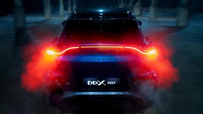 2022 Aston Martin DBX707 rear lights and smoke
