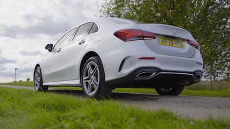 Mercedes A-Class A250e Close up of silver Mercedes A-Class A250e rear and exhaust