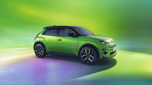 New Renault 5 studio photo green car side view