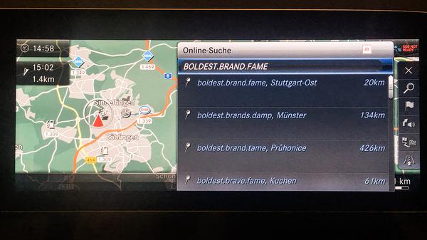 Mercedes three-word address navigation