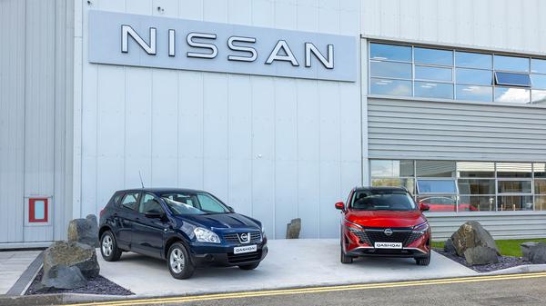 First generation Qashqai with latest model at Nissan's Sunderland plant