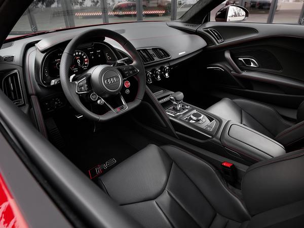 Red Audi R8 V10 convertible interior