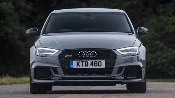 Close up of silver Audi RS3 Saloon 