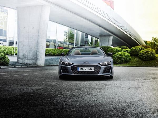 Grey Audi R8 V10 exterior front view