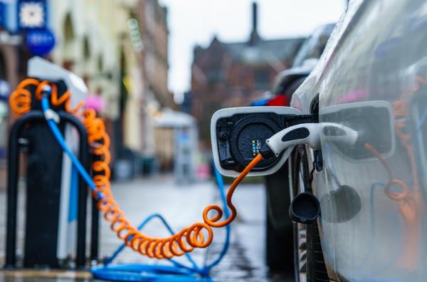 Charging a used electric car in the city centre