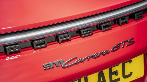 2022 Porsche 911 GTS in red badge detail
