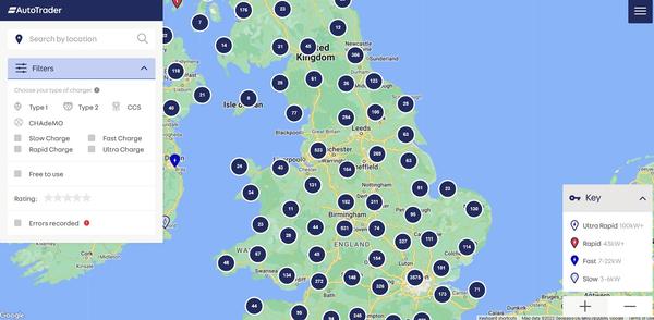 Auto Trader's charge map displayed on laptop screen