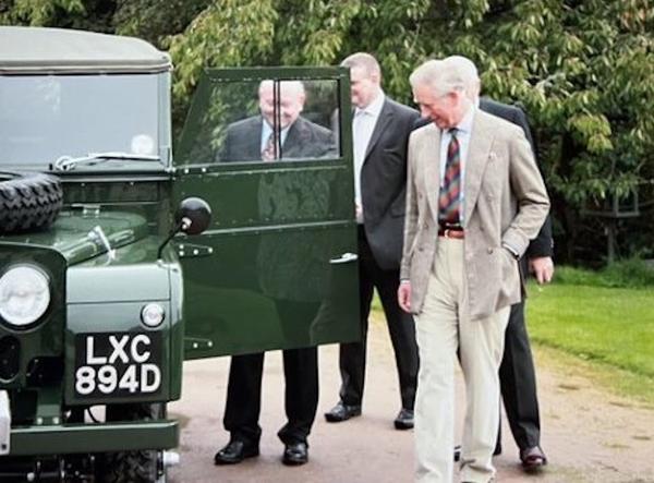 King Charles with 1953 Land Rover