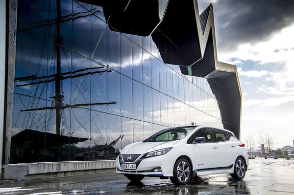 White Nissan Leaf Electric Car