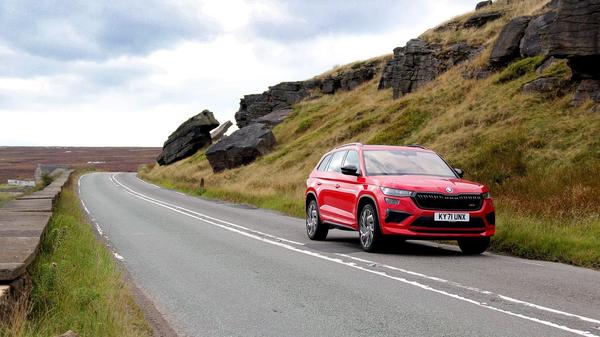 Red Skoda Kodiaq front driving