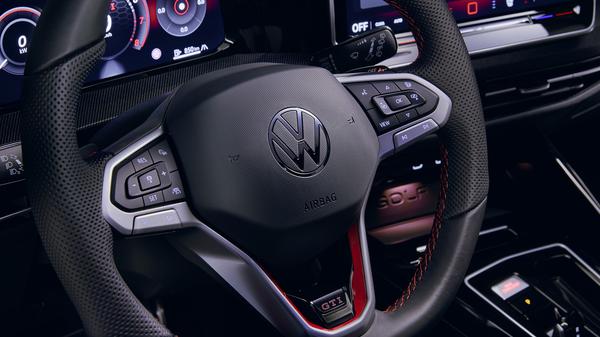 2024 red Golf GTI steering wheel