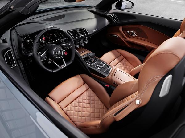 Grey Audi R8 V10 convertible interior