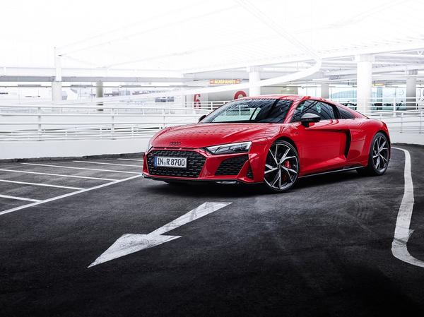 Red Audi R8 V10 exterior front view