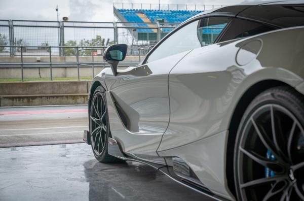 Side view of the McLaren 765LT at Silverstone track