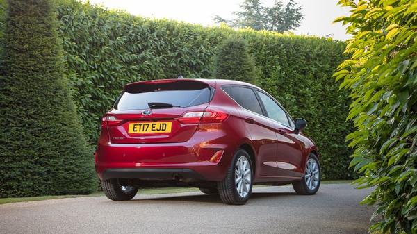 Rear view of a red Ford Fiesta 