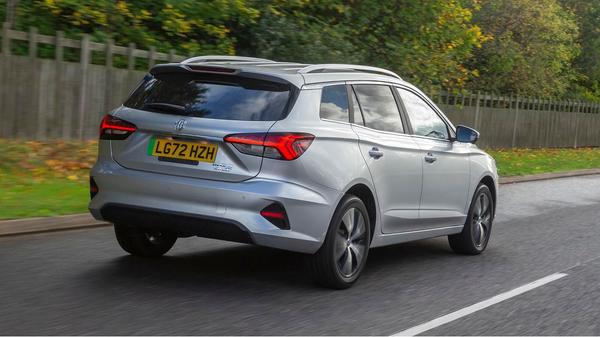 Silver MG5 rear driving