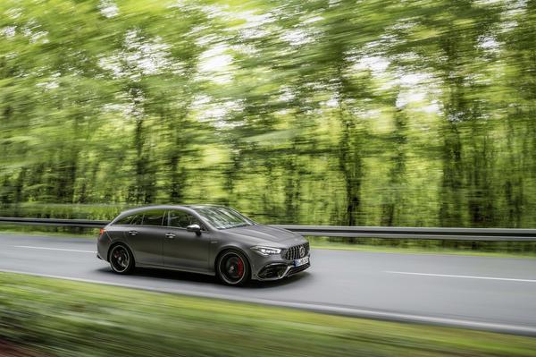 Grey Mercedes CLA shooting brake country driving