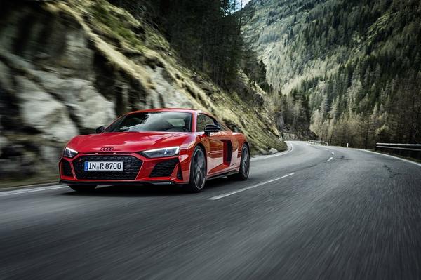 Red Audi R8 V10 front exterior