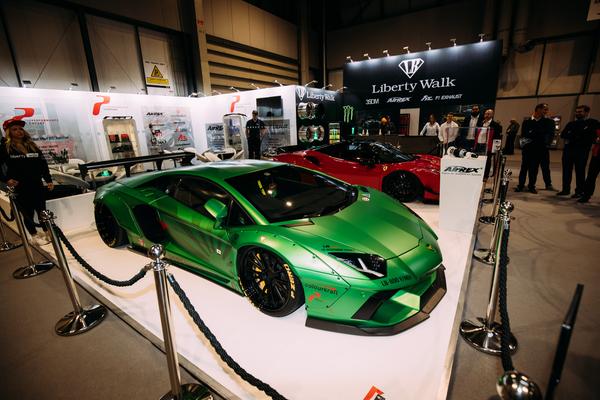 Green car wrap in a showroom