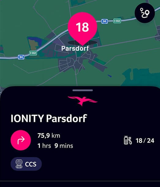 IONITY screen shot of Details about our stations