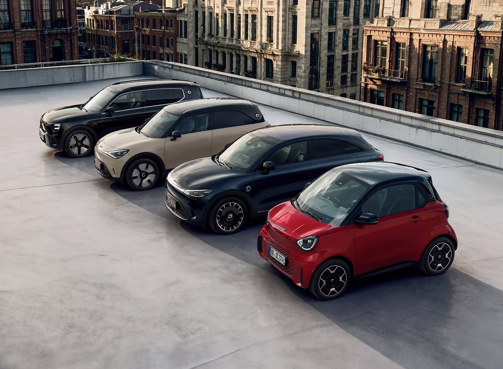 All smart models on the top of a multi-storey car park